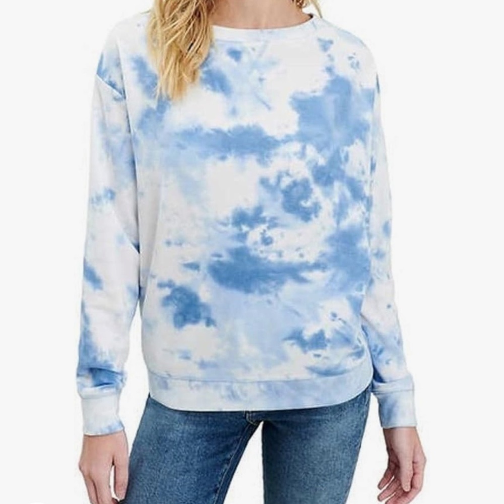 Splendid Thermal Tie Dye Blue White Long Sleeve Crew Neck Top